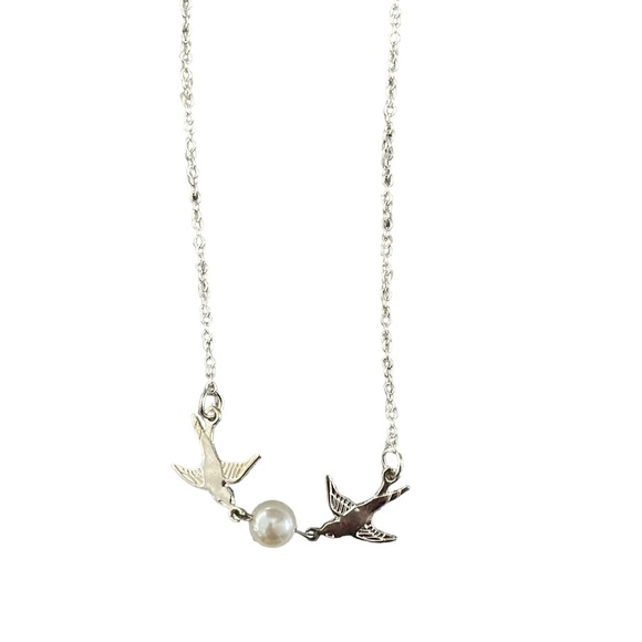 BIRDS AND PEARL SILVER NECKLACE - Picture 3 of 6